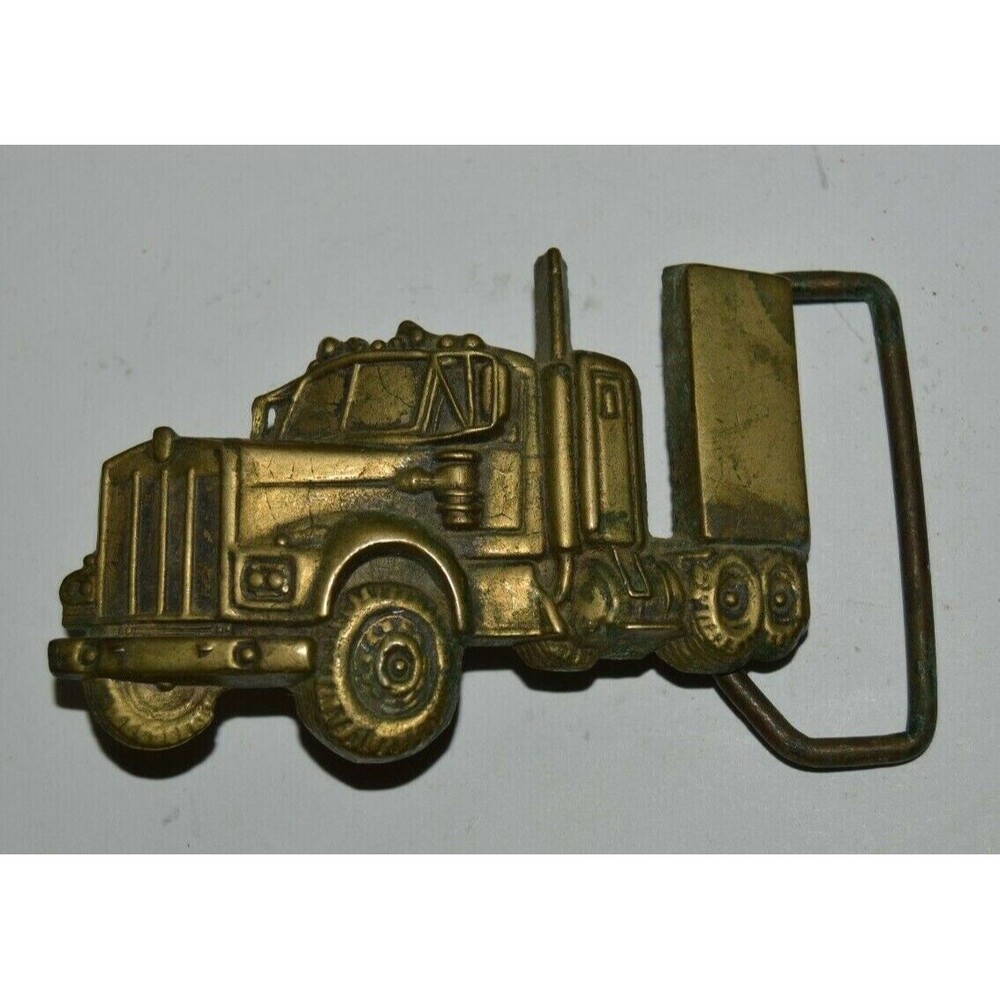 Vintage 1978 SEMI TRUCK Cut Out TRUCKER Trucking Solid Brass Belt Buckle Rare